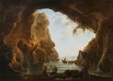 View from a Grotto with Fishermen at Sea by follower of Claude-Joseph Vernet, Oil on canvas (relined), offered Nov 2022