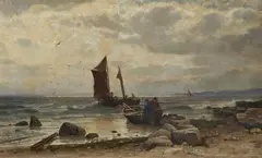 Antonie Biel, Fisher Boats on a Beach, Oil on canvas