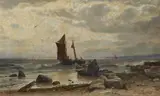 Antonie Biel, Fisher Boats on a Beach, Oil on canvas