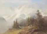Edward Theodore Compton, Alpine landscape in front of snow-covered massif
