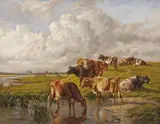 Thomas Sidney Cooper, Cows at a Water Trough, Oil on canvas