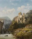 Johannes Joseph Destrée, Landscape with a Castle, Oil on panel