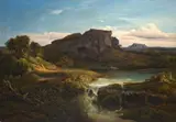 Landscape with a Waterfall near Oberaudorf by German School, frist half 19th century, Oil on canvas (relined), sold Nov 2022