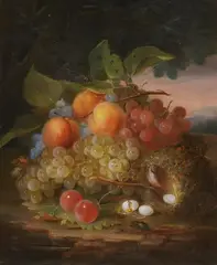 George Forster, Still Life with Fruit and Bird's Nest, Oil on canvas