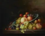 J. François, Fruit Still Life with Grapes, Peaches, Plums on a Wanli Plate, Oil on panel