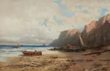 Eduard Hildebrandt, Steep Coastline with a Beach and Fishing Boats