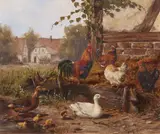 Carl Jutz the Younger, Small Chicken Yard, Oil on panel