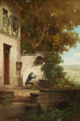 Willy Moralt, Flute Concert at a Coffee Table, Oil on panel (parquetted)