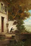 Willy Moralt, Flute Concert at a Coffee Table, Oil on panel (parquetted)
