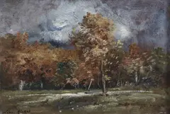 Small Wooded Landscape by Léon Richet, Oil on panel, sold Nov 2022