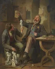 Eduard Ritter, Visit of the sculpture vendor, Oil on panel (parquetted)