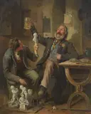 Eduard Ritter, Visit of the sculpture vendor, Oil on panel (parquetted)