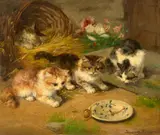 Henriëtte Ronner-Knip, Four Kittens with a Snail