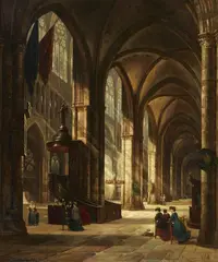 Franz Stegmann, Interior of Metz Cathedral, Oil on canvas