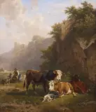 Johann Friedrich Voltz, Landscape with a Shepherd and Cattle, Oil on canvas (relined)