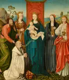 Cologne School around 1500 & 10, Madonna and Child between Saints with Kneeling Donor, Mixed media on oak wood panel