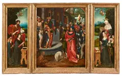 Adriaen van Overbeke, Triptych with Ecce Homo, Oil on panel. Central panel