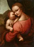 The Virgin and Child (Madonna della mela) by called Giampietrino Giovanni Pietro Rizzoli, Oil on panel, offered Nov 2022
