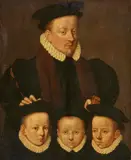 Portrait of a Man with his Three Sons by Flemish School 3rd quarter of the 16th century, Oil on panel, sold Nov 2022