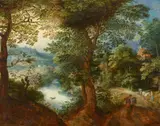 Adriaen van Stalbemt, Woodland Landscape with Peasants, Oil on panel (parquetted)