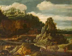 Esaias van de Velde, Path across a Stream in a Hilly Landscape, Oil on panel
