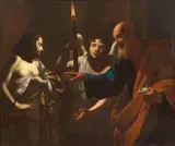 Simon Vouet Studio, St Peter appears to St Agatha in prison, Oil on canvas (relined)