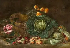 Jan Fyt, Still Life with Figs, Onions and a large Cabbage, Oil on canvas (relined)