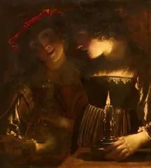 Pietro Ricchi, Two lovers by candlelight, Oil on canvas (relined)