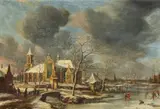 Jan Abrahamsz Beerstraaten, Skaters in a Winter Landscape, Oil on canvas