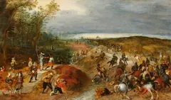 Jan Brueghel the Younger Sebastiaan Vrancx circle of, Robbery on a Country Road, Oil on panel