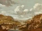 Dirck Verhaert, Panoramic River Landscape with a Town in the Foreground, Oil on panel