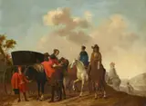 Pieter Wouwerman, Travelling Scene with Carriage and Rider, Oil on canvas (relined)