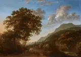 Gillis Neyts, Wooded Mountain Landscape with Venus and Adonis, Oil on panel