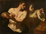 Carlo Cignani, Samson breaking the Ropes as Delilah Draws His Attention to the Philistines, Oil on canvas (relined)