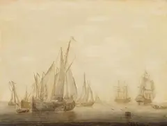 Cornelis Boumeester, Sailing Ships off the Coast, Oil on panel