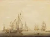 Cornelis Boumeester, Sailing Ships off the Coast, Oil on panel