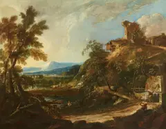Marco Ricci, Large Mountainous Landscape with Staffage, Oil on canvas (relined)