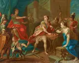 Bolognese School 18th century, Gaius Mucius Scaevola Confronting King Porsenna
The Death of Cato, Oil on copper