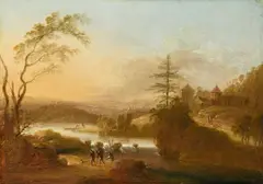 Peter von Bemmel, Two Landscapes at Sunrise and Sunset, Oil on panel