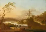 Peter von Bemmel, Two Landscapes at Sunrise and Sunset, Oil on panel
