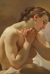 Ubaldo Gandolfi, Study of a Female Figure in Profile, Oil on paper laid down on card