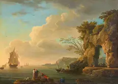Joseph Vernet, Calm Seas: Fishing Boats in a Rocky Bay, Oil on canvas (relined)