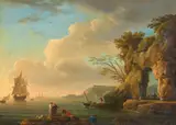 Joseph Vernet, Calm Seas: Fishing Boats in a Rocky Bay, Oil on canvas (relined)