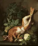 Wilhelm Ernst Wunder, Hunting Still Life with a Hare and Vegetables on a Table, Oil on canvas