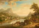 Rhine River Landscape by Christian Georg Schütz the Younger, Oil on panel, sold Nov 2022