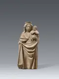 A mid 15th century Burgundian carved sandstone figure of the Virgin and Child by Burgundy around 1440 & 1460, Carved three-quarters in the round, the reverse slightly flattened and only summarily worked. Minimal remains of former , sold Nov 2022