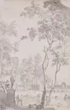 Isaac de Moucheron, View of a Stately Southern Park, Brush in grey