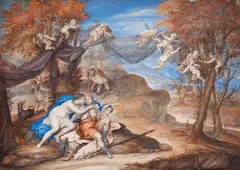 The Prophecy of Nessus
Venus in the Forge of Vulcan by Flemish School, Gouache on paper, mounted on panel. each, offered Nov 2022
