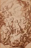 Venetian School 18th century, Altarpiece design with Holy Family, Pen and brush in brown