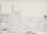 Ferdinand Kobell, Landscape with Temple and Figures, Pencil and black ink on paper